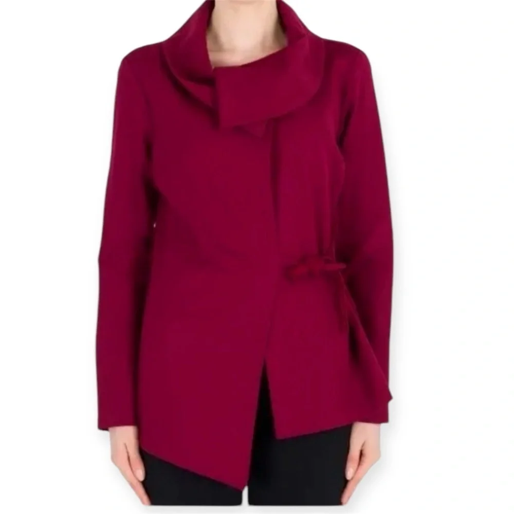 JOSEPH RIBKOFF Large Collar Wrap Jacket Cranberry  Size Womens 4